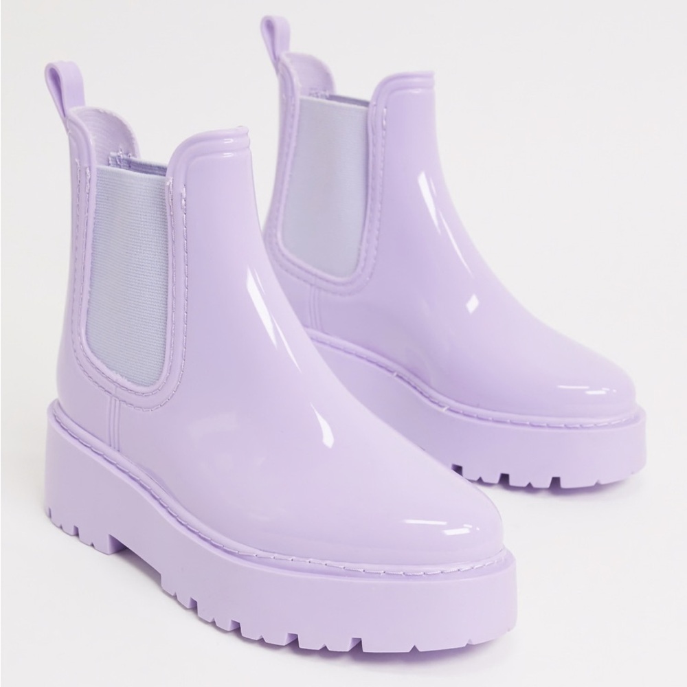 ASOS DESIGN Gadget chunky chelsea rain boots in lilac purple